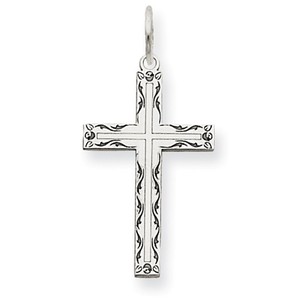 14K White Gold Laser Designed Cross Charm