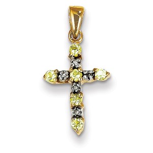14k Peridot   Diamond Cross Pendant