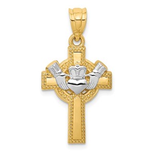 14k Two tone Claddagh Cross Pendant