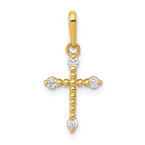 14k Polished Beaded CZ Cross Charm