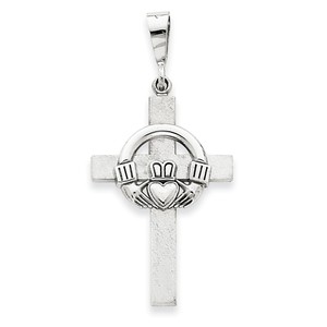14k White Gold Claddagh Cross Pendant