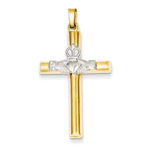 14k Two tone Claddagh Cross Pendant