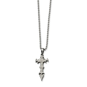 Stainless Steel Cross Dagger Pendant 22in Necklace