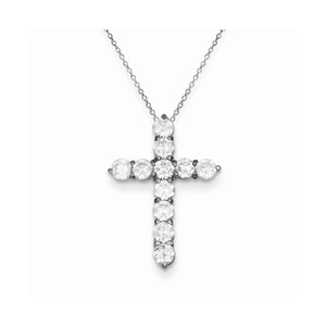 Sterling Silver Rhodium Plated CZ Cross Pendant