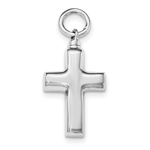 Sterling Silver Rhodium plated Polished Cross Ash Holder Pendant