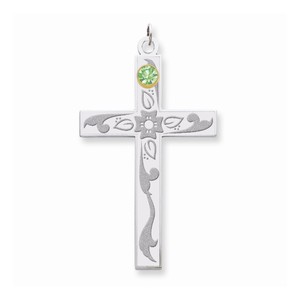 Sterling Silver 14k Bezel Crystal Family Cross Pendant