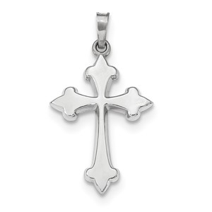 14k White Gold Polished Fleur de Lis Cross Pendant