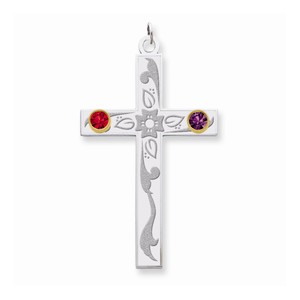 Sterling Silver 14k Bezel Crystal Family Cross Pendant