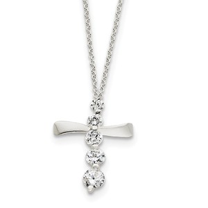 Sterling Silver CZ Cross Journey Necklace
