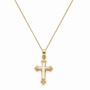 14k w Rhodium Hollow Cross Pendant