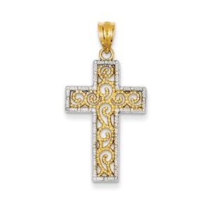 14k w Rhodium Filigree Cross Pendant