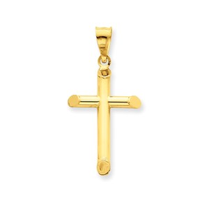 14k 3 D Polished Hollow Cross Pendant