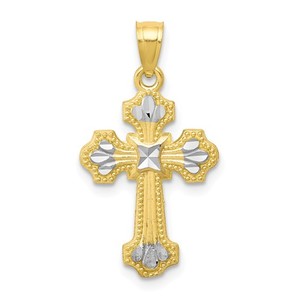 10k   Rhodium Diamond Cut Cross Pendant