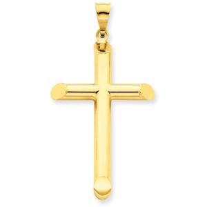 14k 3 D Polished Hollow Cross Pendant