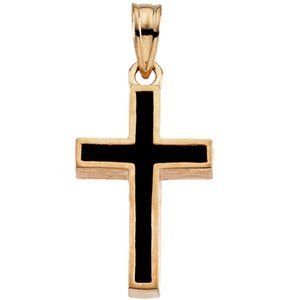 14K Yellow Gold CROSS W BLACK EPOXY