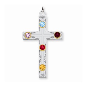 Sterling Silver 14k Bezel Crystal Family Cross Pendant