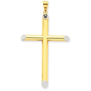 14k w Rhodium 3 D Hollow Cross Pendant