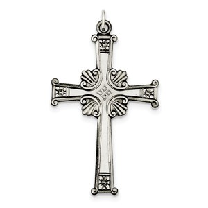 Sterling Silver Antiqued  Textured and Brushed Cross Pendant