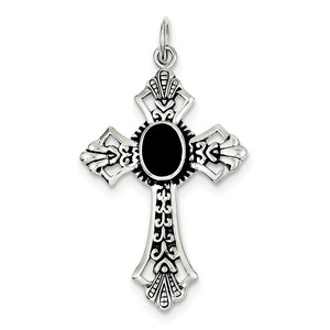 Sterling Silver Onyx Cross Pendant