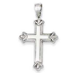 Sterling Silver Rhodium plated Fleur de lis Cross Pendant