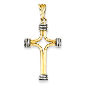 14k w Rhodium Fancy Cross Pendant