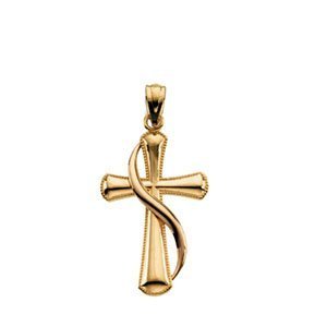 14KY ROSE CROSS PENDANT WITH SHROUD