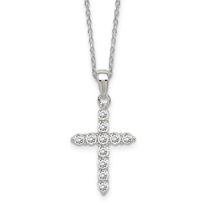 Sterling Silver Rhodium Plated CZ Cross Pendant