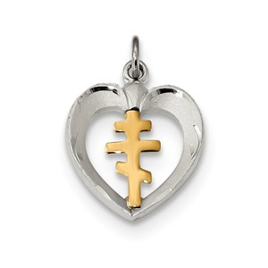 Sterling Silver Gold plated Polished Satin and D C Cross Heart Pendant