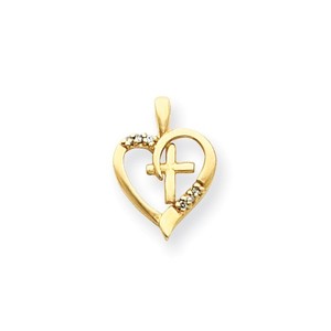 14k AA Diamond Heart   Cross Pendant