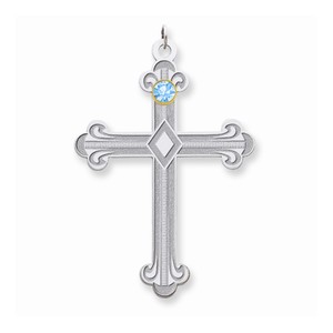 Sterling Silver 14k Bezel Crystal Family Cross Pendant