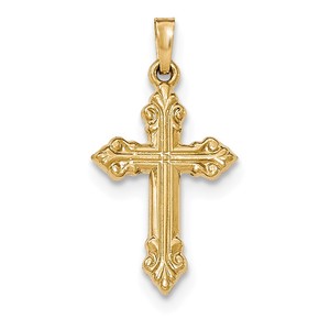 14k Brushed and Polished Budded Cross Pendant