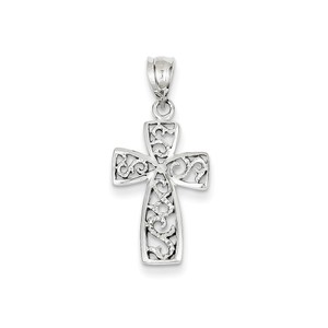 14k White Gold Filigree Cross Pendant