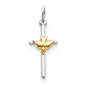 Sterling Silver Rhodium plated   Vermeil Dove Cross Charm