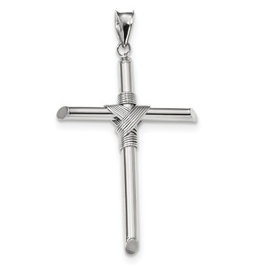 14k White Gold Polished Tube Cross Pendant