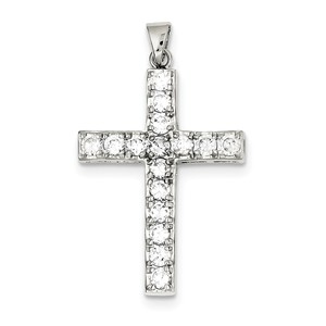 Sterling Silver Rhodium plated CZ Latin Cross Pendant