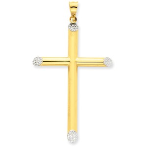 14k Yellow   Rhodium Diamond cut Cross Pendant