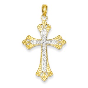 14k w Rhodium Textured Cross Pendant