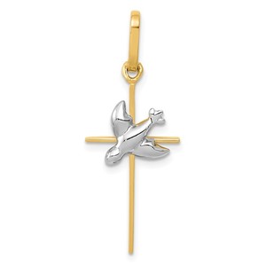 14k Two tone Dove Cross Pendant