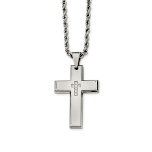 Stainless Steel Cross with CZs Pendant Necklace