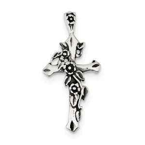 Sterling Silver Antiqued Flowered Cross Pendant