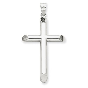 14k White Gold Polished Hollow Cross Pendant