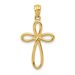 14k Yellow Gold Ribbon Cross Pendant