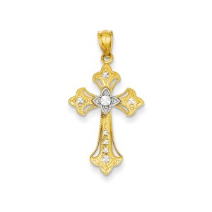 14k Rhodium Diamond cut Cross Pendant