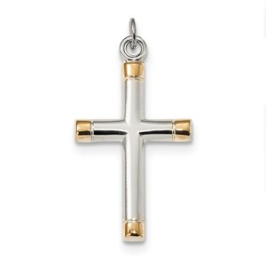 Sterling Silver Polished Gold plated Tips Cross pendant