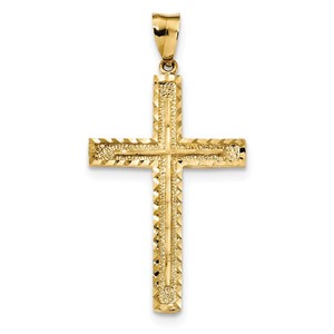 14k Polished and Textured Diamond cut Latin Cross Pendant