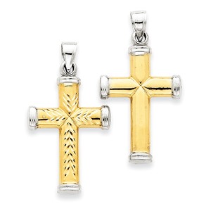 14k w Rhodium Reversible Cross