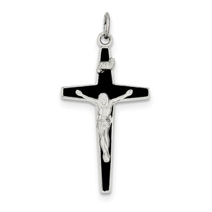 Sterling Silver Rhodium plated Enameled Crucifix Pendant