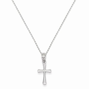 14K White Gold Mini Beveled Cross Pendant