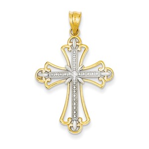 14K w Rhodium Budded Cross Pendant