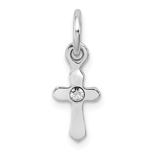 Sterling Silver RH Plated Child  s Preciosca Crystal Apr Cross Pendant